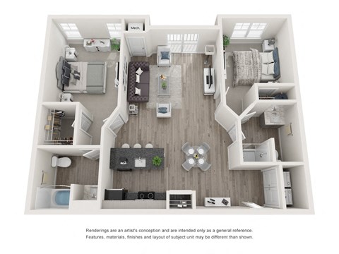 Floor plan for 2 beds, 2 baths, 1063 sqft
